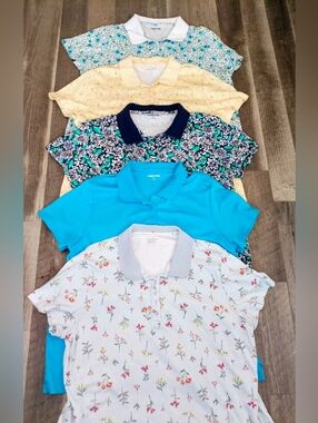 Lands’ End Polo Bundle XL Petite 18 Lot of 5 Floral & Solid 100% Cotton